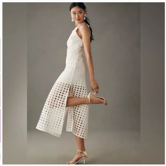Anthropologie Vineet Bahl Eyelet Halter Dress White Circle Lace Women's XS - Picture 2 of 16